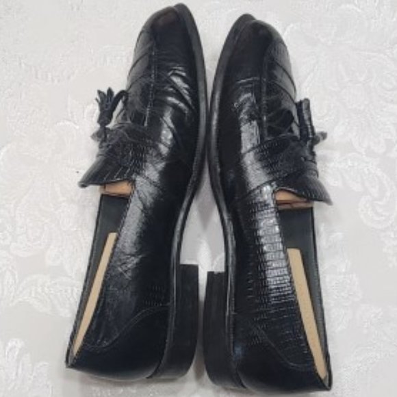 Men's Stacy Adams Black Snakeskin and Leather Tassel Slip-on Dress Loafer - Picture 3 of 12